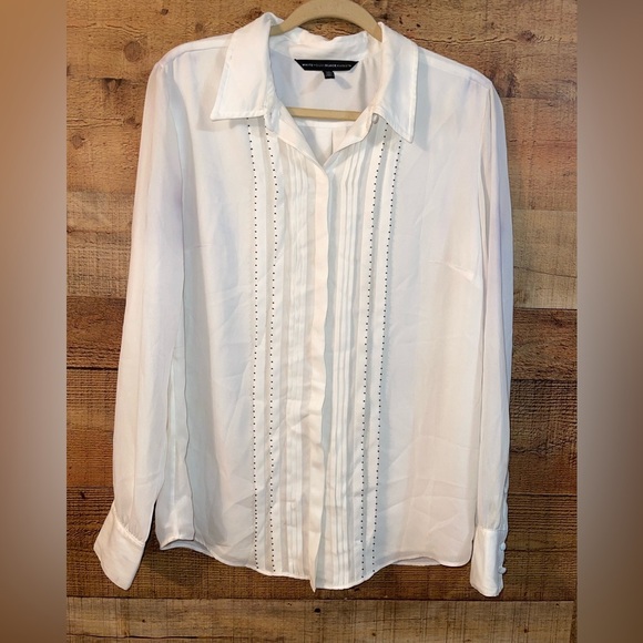 White House Black Market Tops - White House Black Market sheer button up ruffle blouse